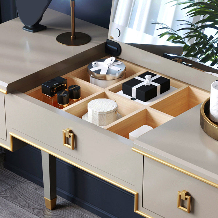 Solid Wood Make-up Vanity Mirrored Vanity Set with Padded Stool Clearhalo 'Bedroom Furniture' 'furn' 'furn_makeup_vanities' 'Furniture' 'Makeup Vanities' 'makeup_vanities' 5666036