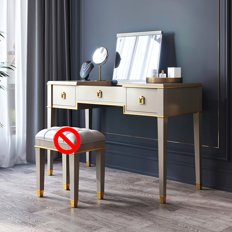 Solid Wood Make-up Vanity Mirrored Vanity Set with Padded Stool Makeup Vanity 39"L x 20"W x 31"H Off-White Clearhalo 'Bedroom Furniture' 'furn' 'furn_makeup_vanities' 'Furniture' 'Makeup Vanities' 'makeup_vanities' 5666043