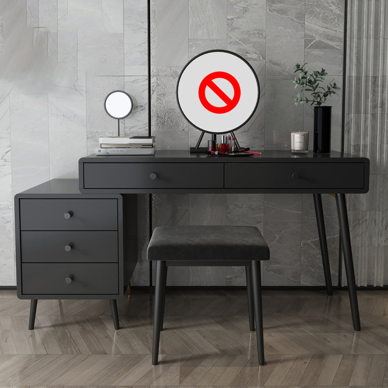 Wood and Metal Vanity Table with Stool Accent 5 Drawers Makeup Desk Makeup Vanity & Stools 31"L x 16"W x 30"H Black Clearhalo 'Bedroom Furniture' 'furn' 'furn_makeup_vanities' 'Furniture' 'Makeup Vanities' 'makeup_vanities' 5666066