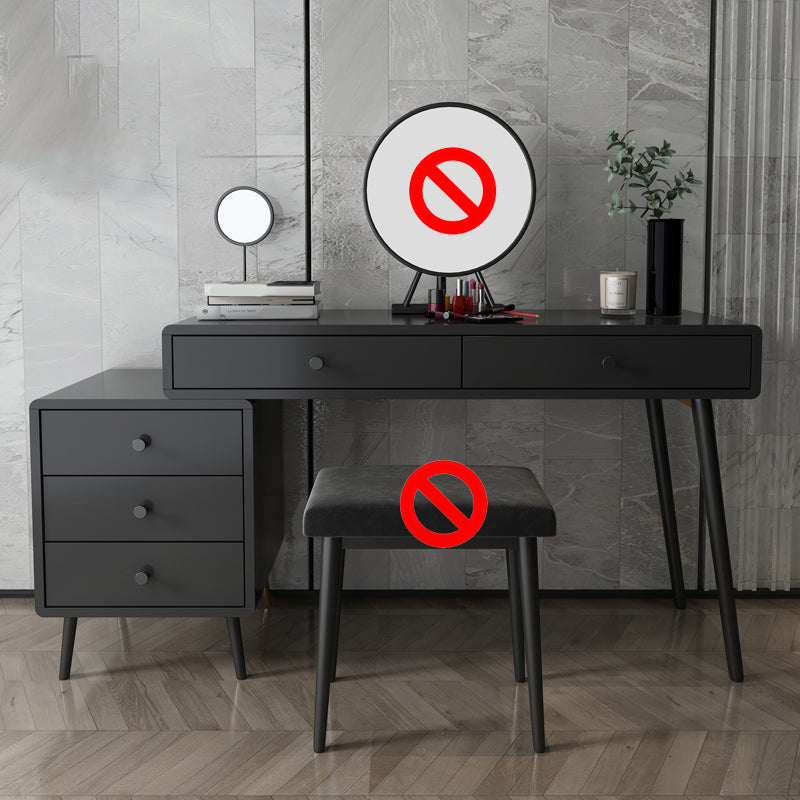 Wood and Metal Vanity Table with Stool Accent 5 Drawers Makeup Desk Makeup Vanity Black Clearhalo 'Bedroom Furniture' 'furn' 'furn_makeup_vanities' 'Furniture' 'Makeup Vanities' 'makeup_vanities' 5666076