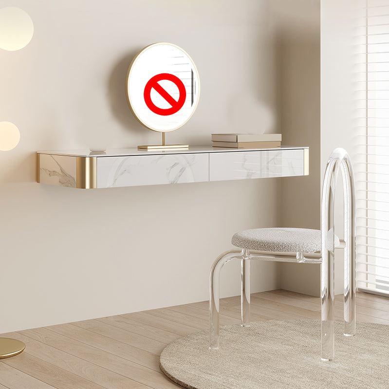 Wood Vanity and Stool in White Luxurious Stone Dressing Table