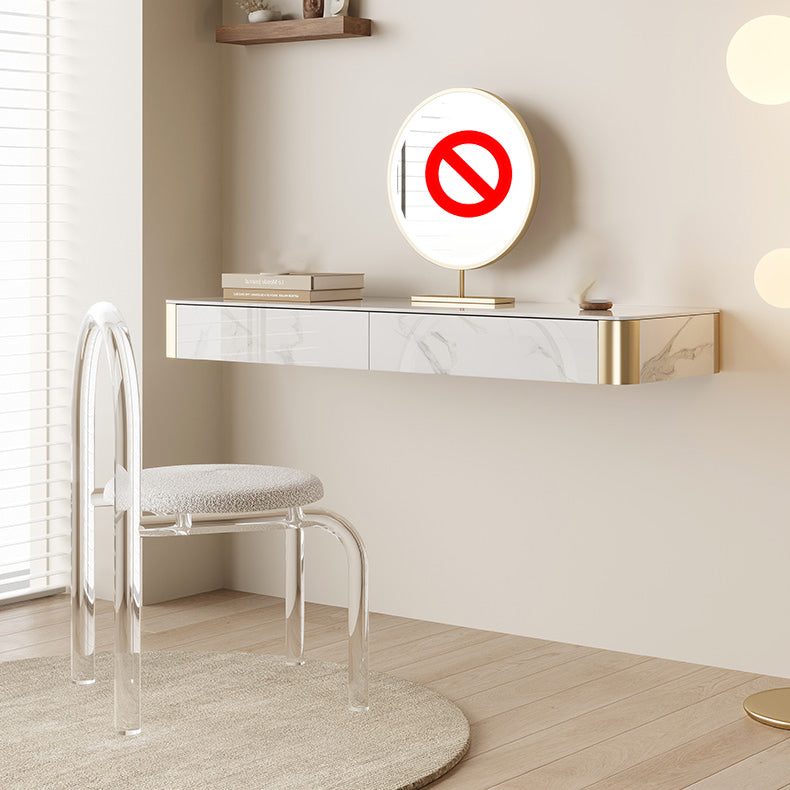 Wood Vanity and Stool in White Luxurious Stone Dressing Table