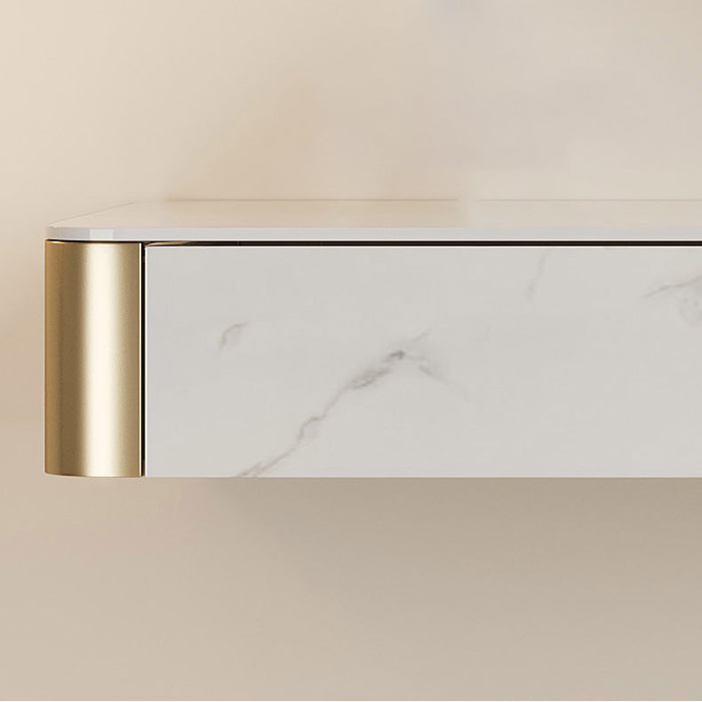 Wood Vanity and Stool in White Luxurious Stone Dressing Table