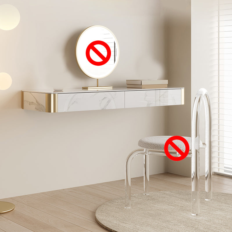 Wood Vanity and Stool in White Luxurious Stone Dressing Table