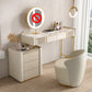 Beige Vanity Dressing Table Set Stool & Storage Drawers Vanity