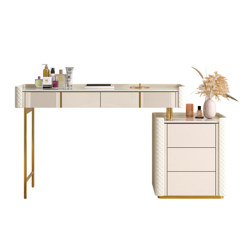 Beige Vanity Dressing Table Set Stool & Storage Drawers Vanity