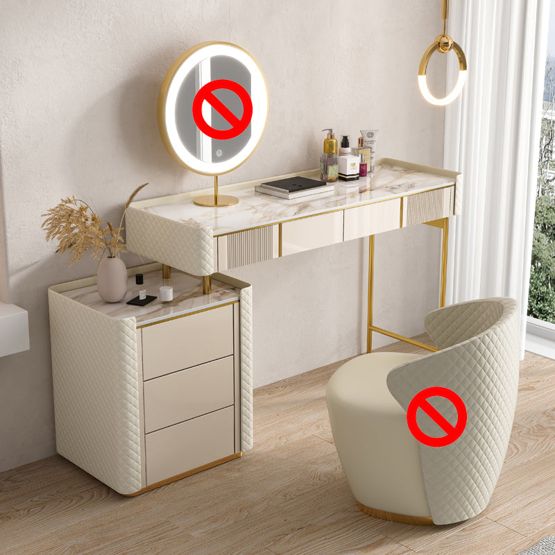 Beige Vanity Dressing Table Set Stool & Storage Drawers Vanity