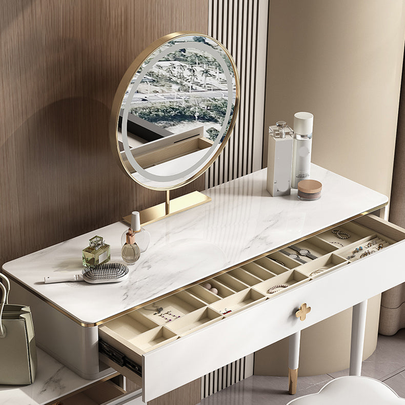 Tavolo da toep in legno in legno bianco vanità set di sgabelli lussuosi