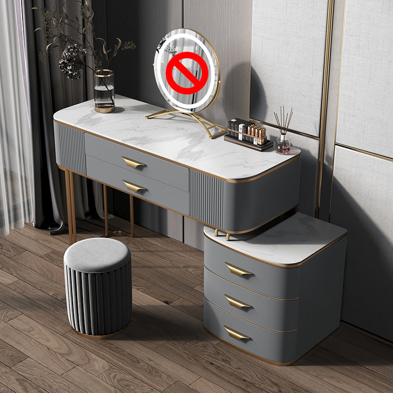 3/5-Drawers Vanity Luxurious Stone Top Vanity Table and Stool Set in Grey
