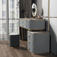 3/5-Drawers Vanity Luxurious Stone Top Vanity Table and Stool Set in Grey