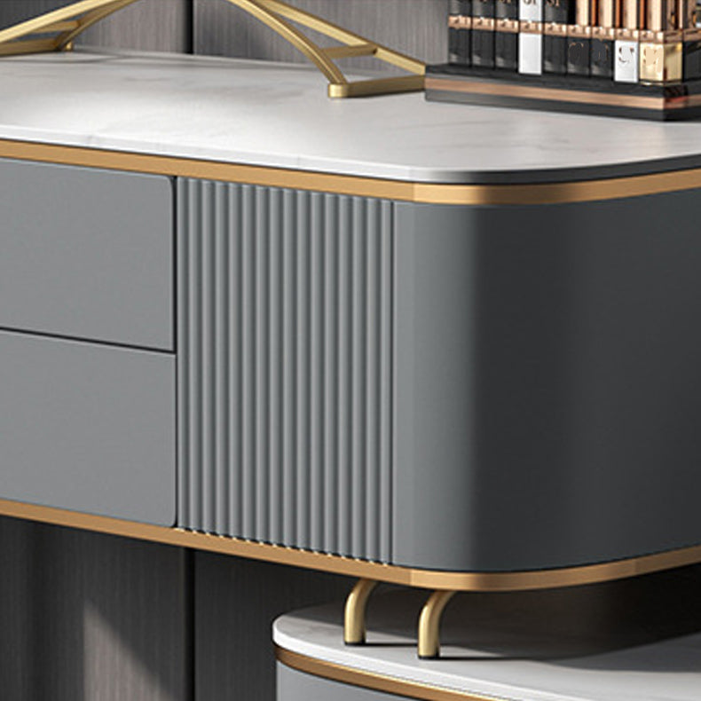 3/5-Drawers Vanity Luxurious Stone Top Vanity Table and Stool Set in Grey