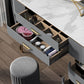 3/5-Drawers Vanity Luxurious Stone Top Vanity Table and Stool Set in Grey