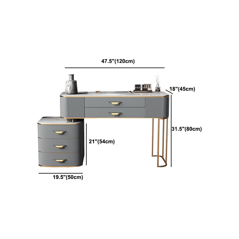 3/5-Drawers Vanity Luxurious Stone Top Vanity Table and Stool Set in Grey