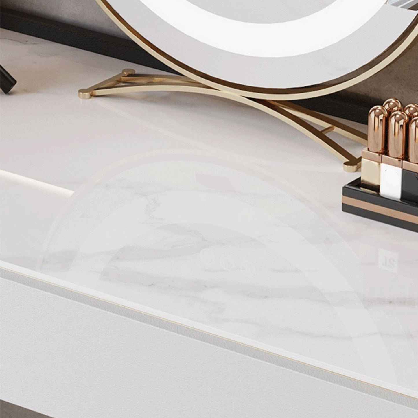 Mesa de tocador de 2 piezas con tocador de maquillaje de piedra acolchada