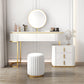 White Vanity Straight Feet Desk Stone Top Dressing Table Stool Set