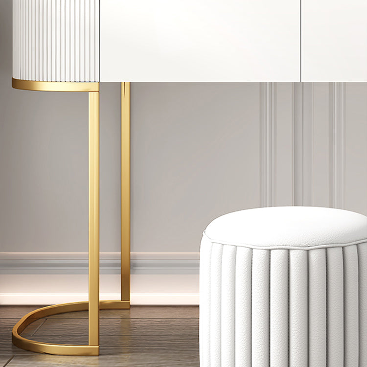 White Vanity Straight Feet Desk Stone Top Dressing Table Stool Set