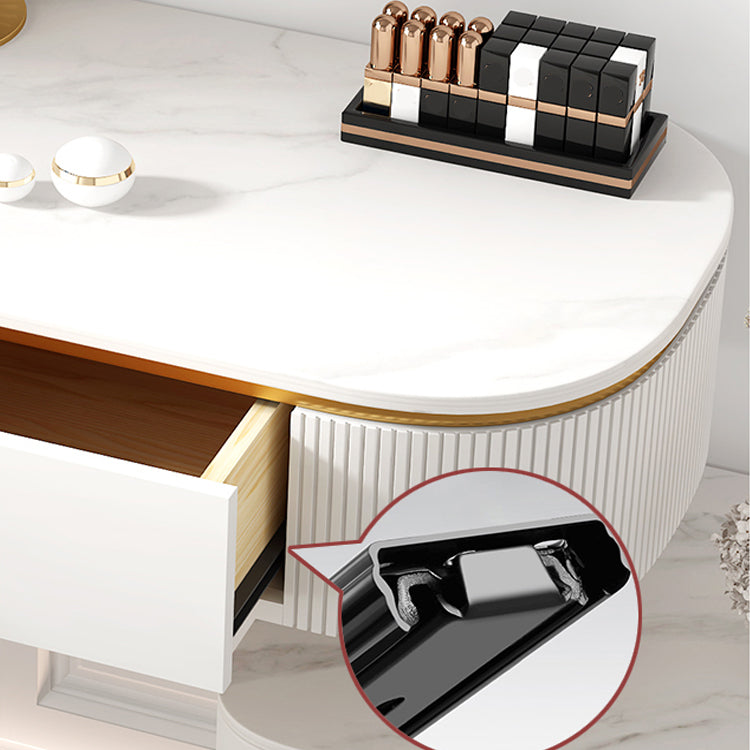 White Vanity Straight Feet Desk Stone Top Dressing Table Stool Set