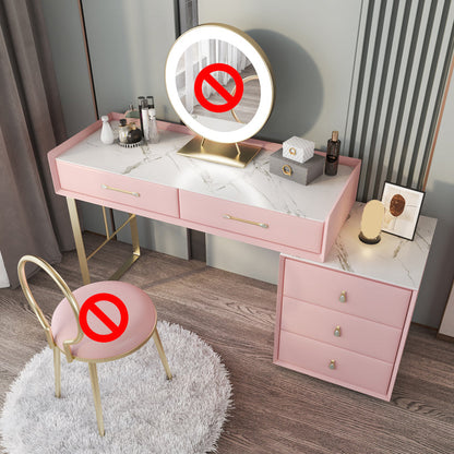 Luxurious Metal Vanity Set with Stool Stone Top Dressing Table