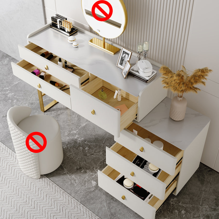 Stone Top Waschtisch Set 3/6 Aufbewahrungsschubladen Schminktisch mit gepolstertem Hocker
