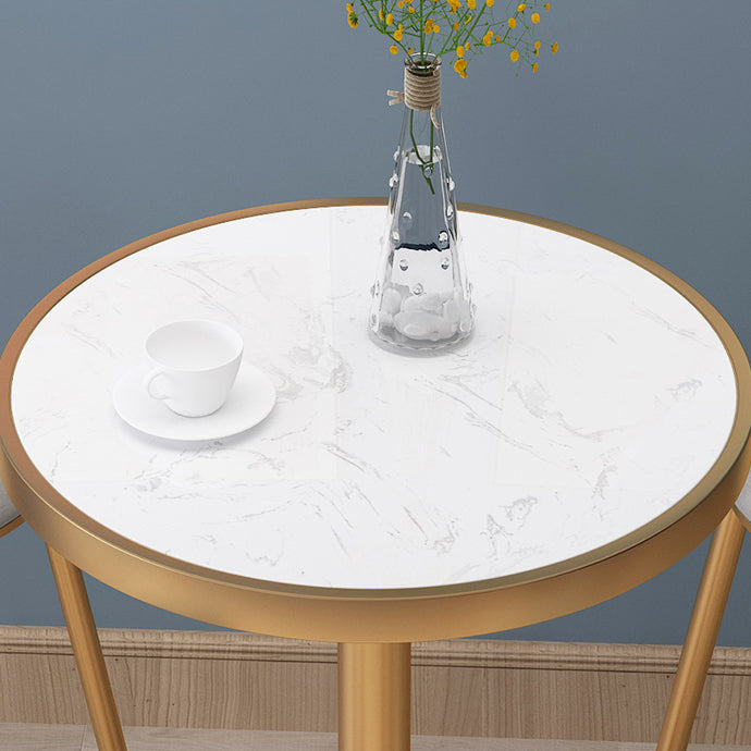 Mesa de bar con tapa de mármol y mesa de pub Glam con pedestal de metal dorado para lugares pequeños