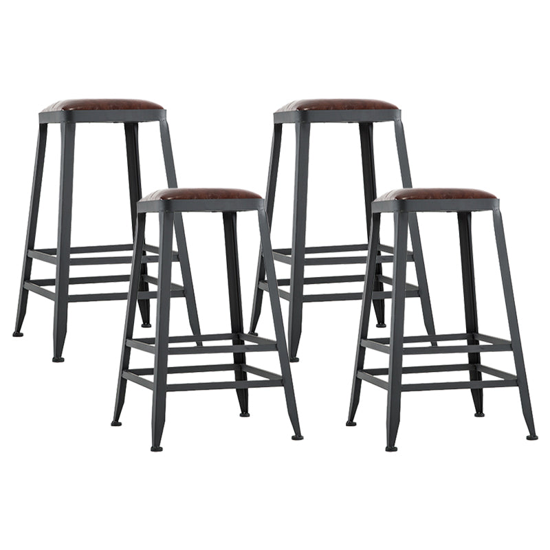 Industrial Metal Barstool Faux Leather Backless Counter Stool with Iorn 4 Legs