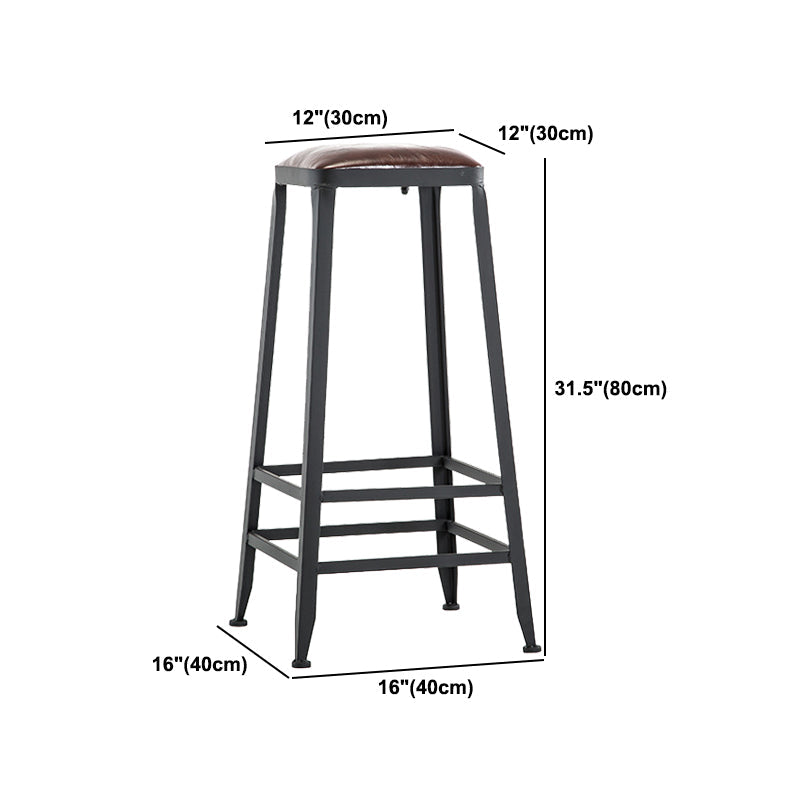 Industrial Metal Barstool Faux Leather Backless Counter Stool with Iorn 4 Legs