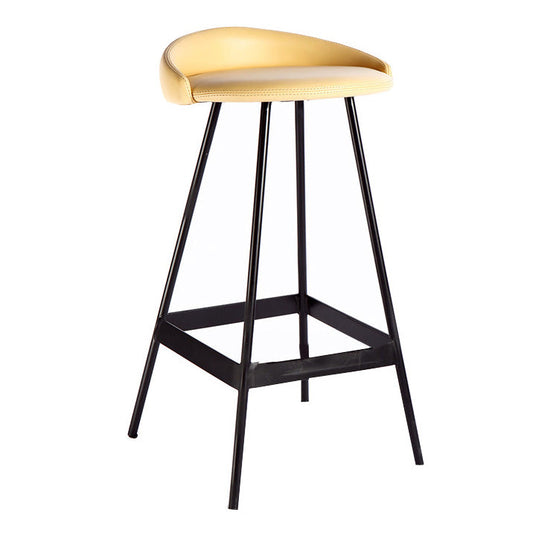 Industrial Metal Barstool Low Back Faux Leather Cushion in Matte Finish for Indoor Yellow 1 Piece