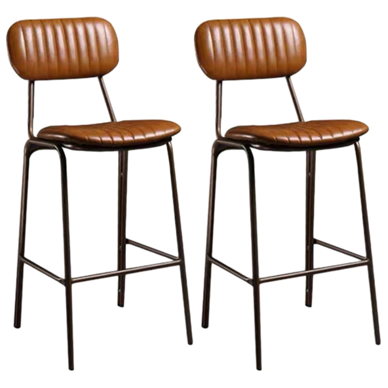 Industrial Metal Barstool Faux Leather Footrest Low Back Counter Stool with Iorn 4 Legs Yellow 2 Piece Set Clearhalo 'Bar Furniture' 'Bar Stools' 'bar_stools' 'furn' 'furn_bar_stools' 'Furniture' 'Kitchen & Dining Furniture' 5667252