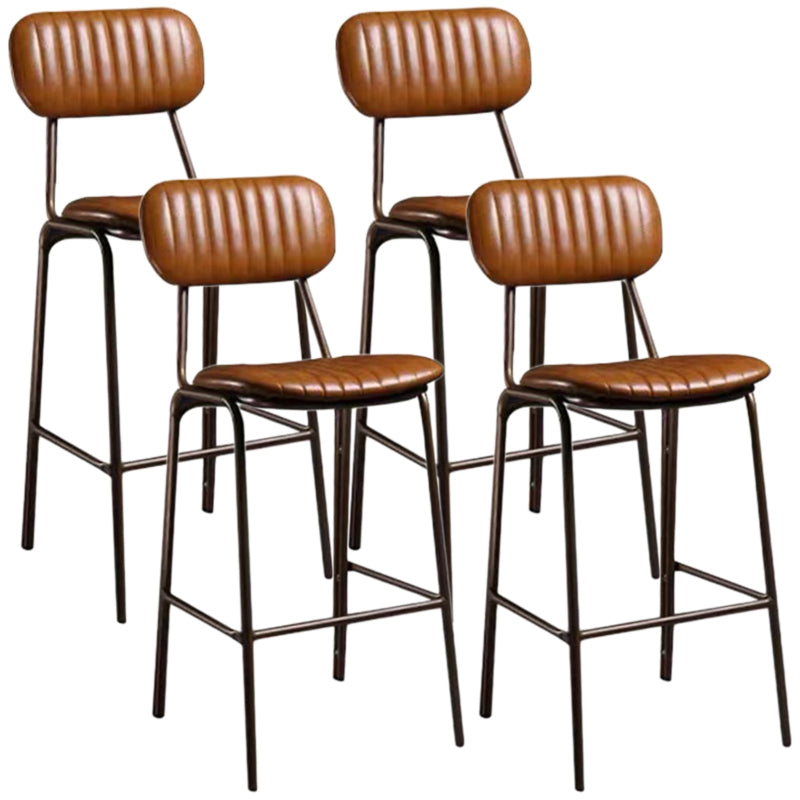 Industrial Metal Barstool Faux Leather Footrest Low Back Counter Stool with Iorn 4 Legs Yellow 4 Piece Set Clearhalo 'Bar Furniture' 'Bar Stools' 'bar_stools' 'furn' 'furn_bar_stools' 'Furniture' 'Kitchen & Dining Furniture' 5667253
