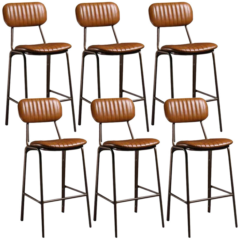 Industrial Metal Barstool Faux Leather Footrest Low Back Counter Stool with Iorn 4 Legs Yellow 6 Piece Set Clearhalo 'Bar Furniture' 'Bar Stools' 'bar_stools' 'furn' 'furn_bar_stools' 'Furniture' 'Kitchen & Dining Furniture' 5667255