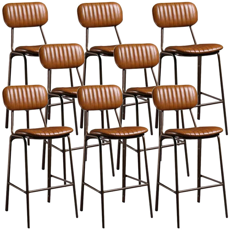 Industrial Metal Barstool Faux Leather Footrest Low Back Counter Stool with Iorn 4 Legs Yellow 8 Piece Set Clearhalo 'Bar Furniture' 'Bar Stools' 'bar_stools' 'furn' 'furn_bar_stools' 'Furniture' 'Kitchen & Dining Furniture' 5667258