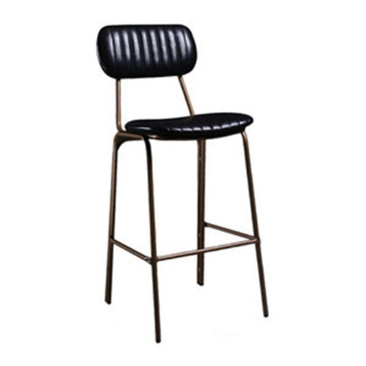 Industrial Metal Barstool Faux Leather Footrest Low Back Counter Stool with Iorn 4 Legs Black 1 Piece