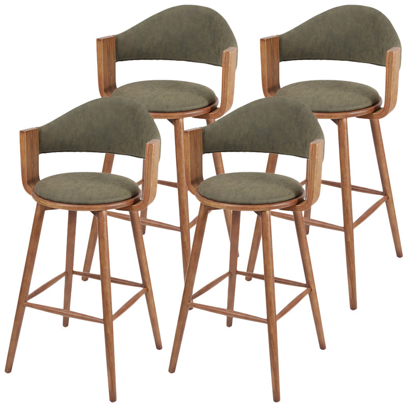 Muebles de cuero de imitación de taburete de madera verde contemporáneo con 4 patas de madera