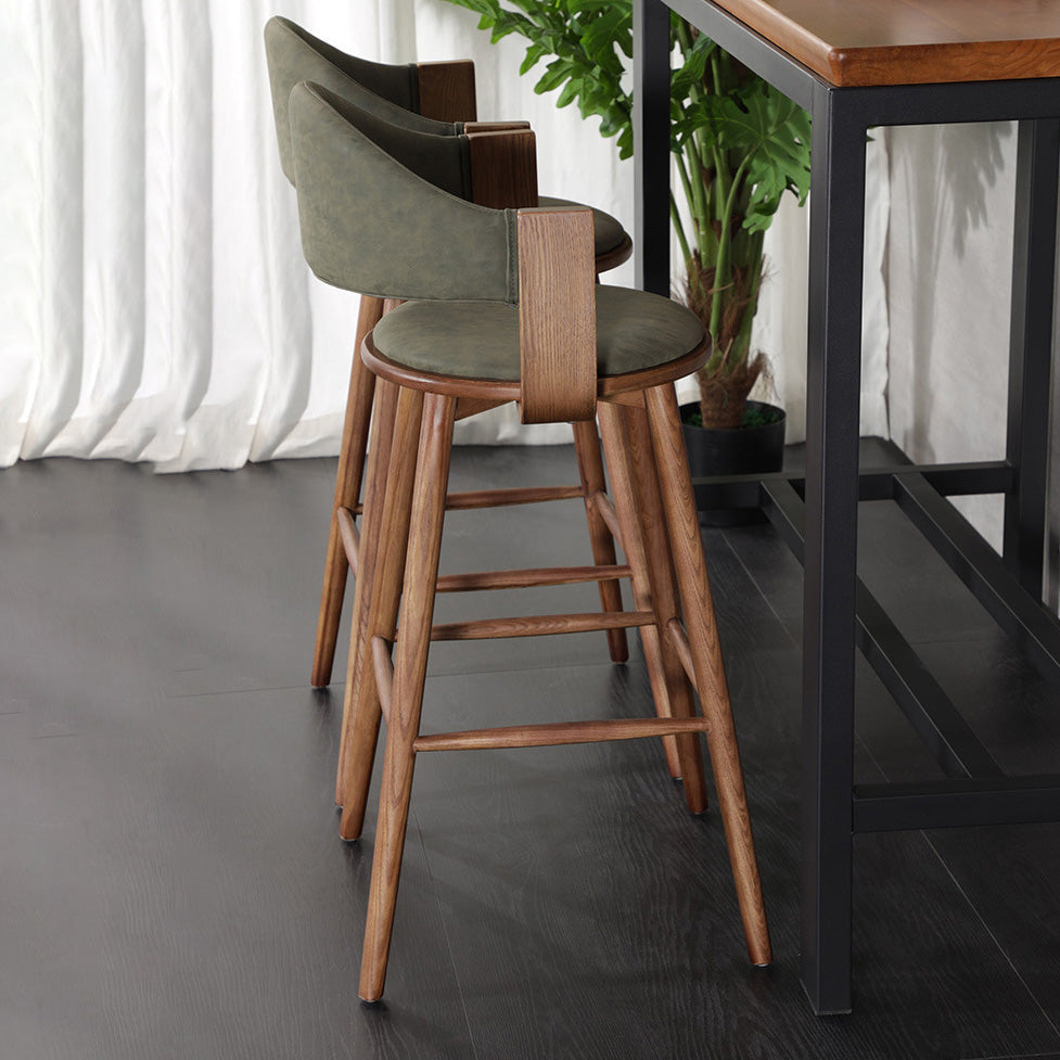 Muebles de cuero de imitación de taburete de madera verde contemporáneo con 4 patas de madera