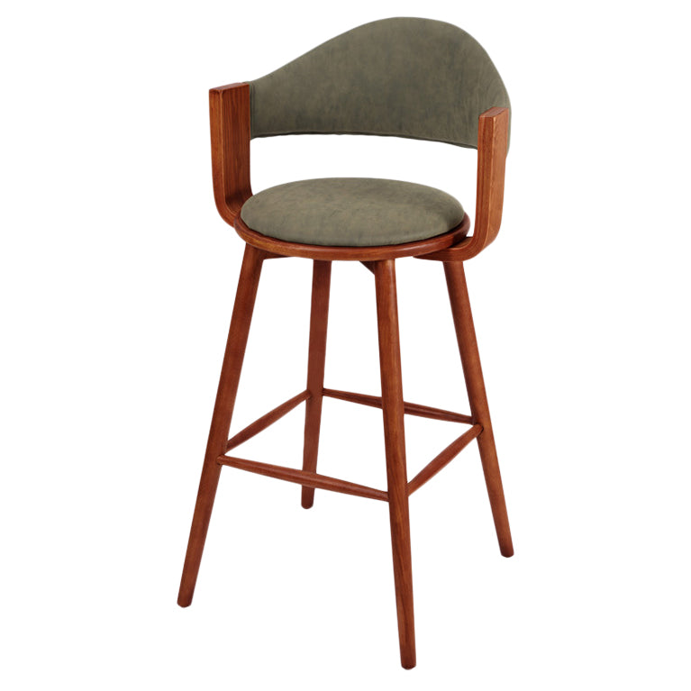 Muebles de cuero de imitación de taburete de madera verde contemporáneo con 4 patas de madera