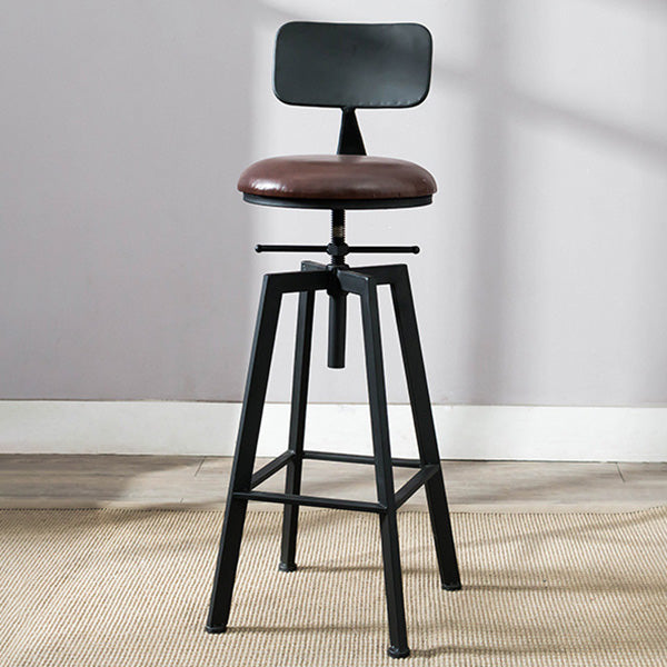 Industrial Metal Barstool Faux Leather Low Back Counter Stool with Iorn 4 Legs