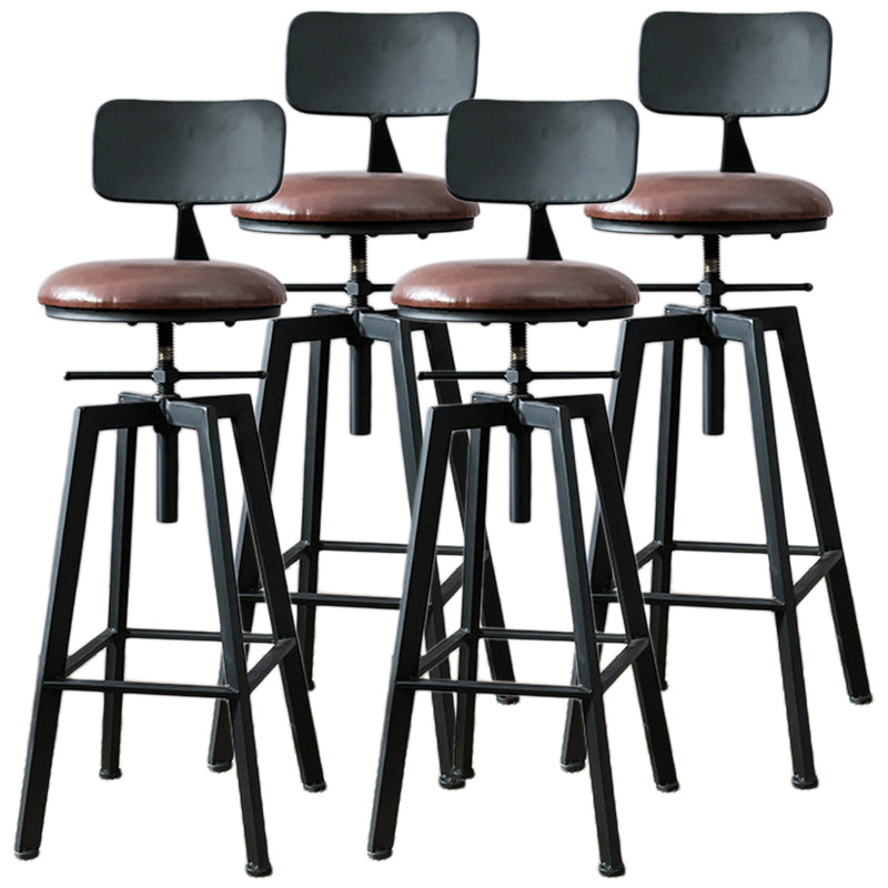 Industrial Metal Barstool Faux Leather Low Back Counter Stool with Iorn 4 Legs