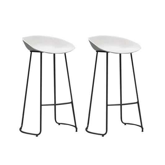 Contemporary Metal Stool Plastic Low Back Counter Stool with 4 Legs White 2 Piece Set