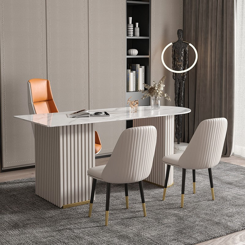 Escritorio de escritura de piedra sinterizada blanca escritorio de oficina irregular para casa y oficina