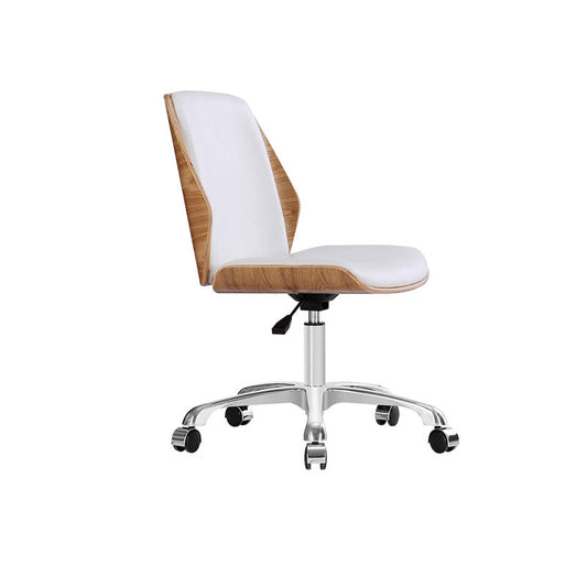 Faux Leather Office Chair Chrome Frame Armless Ergonomic Computer Desk Chair White 1 Piece