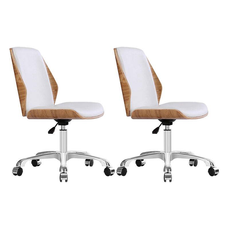 Faux Leather Office Chair Chrome Frame Armless Ergonomic Computer Desk Chair White 2 Piece Set Clearhalo 'furn' 'furn_office_chair' 'Furniture' 'Office Chairs' 'Office Furniture' 'office_chair' 5671084