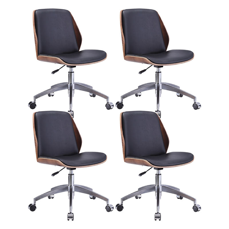 Faux Leather Office Chair Chrome Frame Armless Ergonomic Computer Desk Chair Black 4 Piece Set Clearhalo 'furn' 'furn_office_chair' 'Furniture' 'Office Chairs' 'Office Furniture' 'office_chair' 5671089