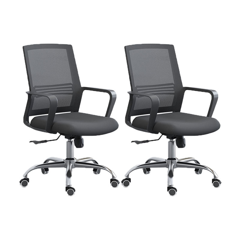 Modern Breathable Mesh Office Chair Nylon Fixed Arm Task Chair 2 Piece Set Steel Without Headrest Clearhalo 'furn' 'furn_office_chair' 'Furniture' 'Office Chairs' 'Office Furniture' 'office_chair' 5671291