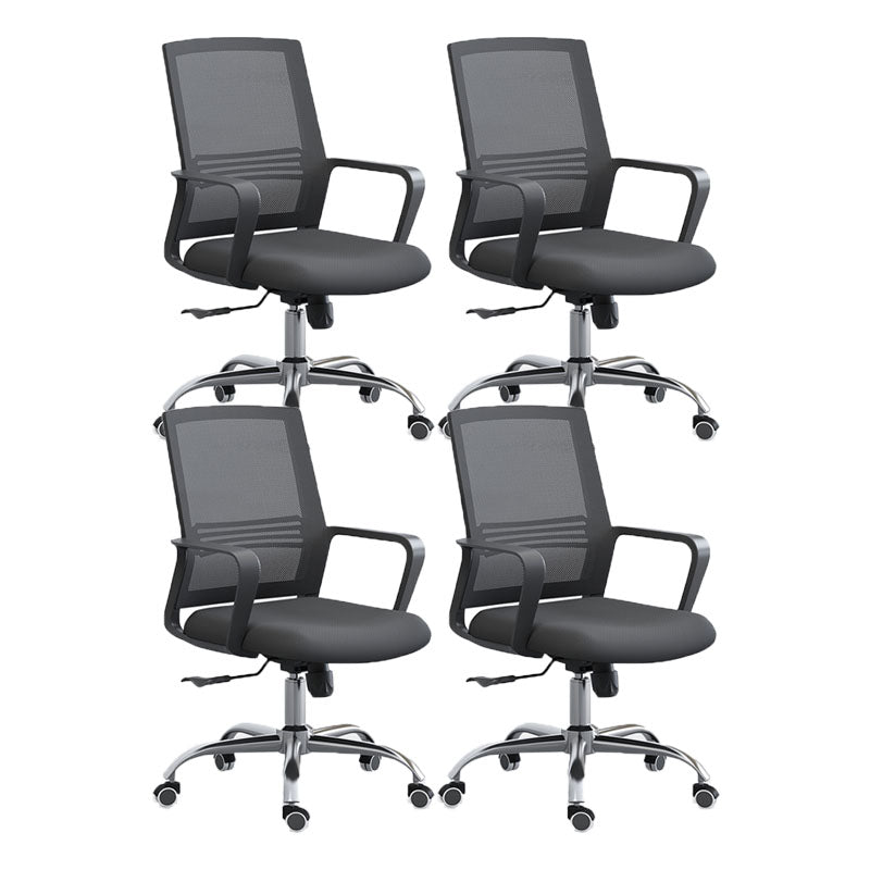 Modern Breathable Mesh Office Chair Nylon Fixed Arm Task Chair 4 Piece Set Steel Without Headrest Clearhalo 'furn' 'furn_office_chair' 'Furniture' 'Office Chairs' 'Office Furniture' 'office_chair' 5671292