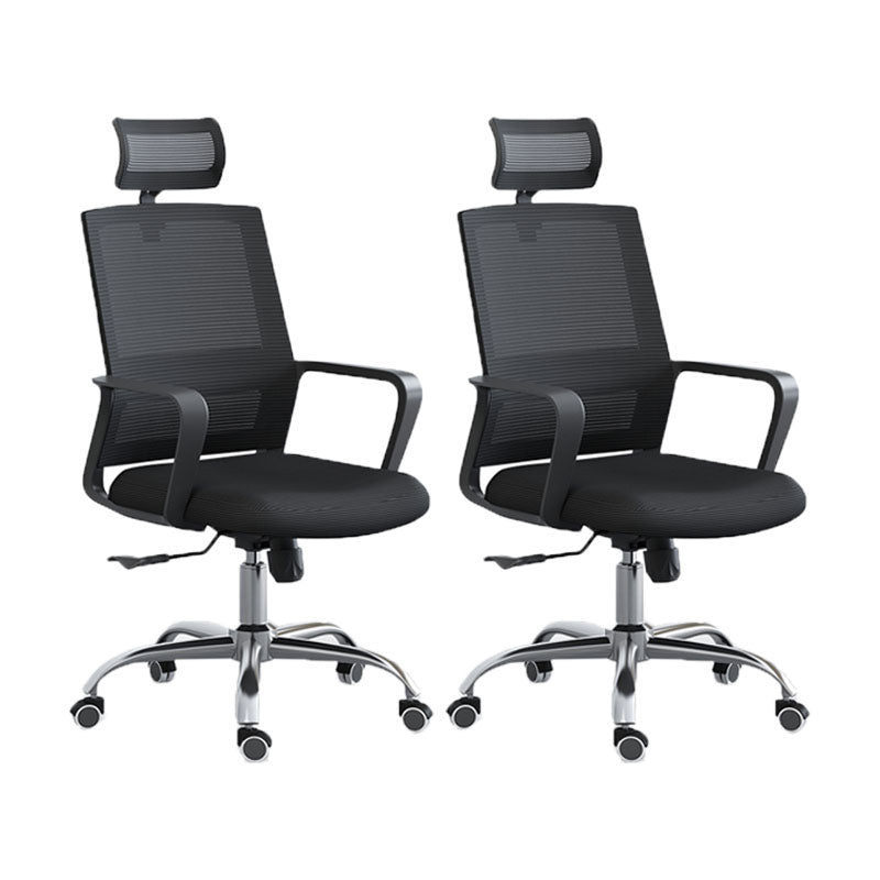 Modern Breathable Mesh Office Chair Nylon Fixed Arm Task Chair 2 Piece Set Steel With Headrest Clearhalo 'furn' 'furn_office_chair' 'Furniture' 'Office Chairs' 'Office Furniture' 'office_chair' 5671304