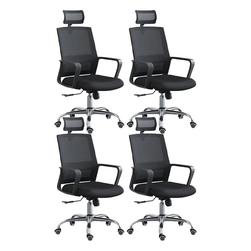 Modern Breathable Mesh Office Chair Nylon Fixed Arm Task Chair 4 Piece Set Steel With Headrest Clearhalo 'furn' 'furn_office_chair' 'Furniture' 'Office Chairs' 'Office Furniture' 'office_chair' 5671305