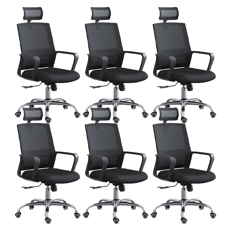 Modern Breathable Mesh Office Chair Nylon Fixed Arm Task Chair 6 Piece Set Steel With Headrest Clearhalo 'furn' 'furn_office_chair' 'Furniture' 'Office Chairs' 'Office Furniture' 'office_chair' 5671306