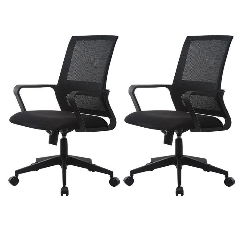 Ergonomic Mesh Mid-Back Desk Chair Tilt Mechanism Office Chair Black 2 Piece Set Clearhalo 'furn' 'furn_office_chair' 'Furniture' 'Office Chairs' 'Office Furniture' 'office_chair' 5671325