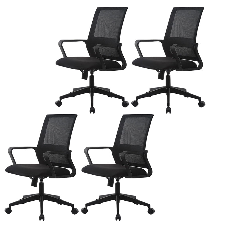 Ergonomic Mesh Mid-Back Desk Chair Tilt Mechanism Office Chair Black 4 Piece Set Clearhalo 'furn' 'furn_office_chair' 'Furniture' 'Office Chairs' 'Office Furniture' 'office_chair' 5671327
