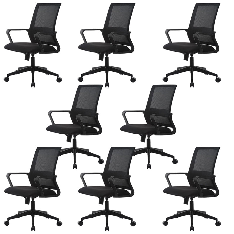 Ergonomic Mesh Mid-Back Desk Chair Tilt Mechanism Office Chair Black 6 Piece Set Clearhalo 'furn' 'furn_office_chair' 'Furniture' 'Office Chairs' 'Office Furniture' 'office_chair' 5671329